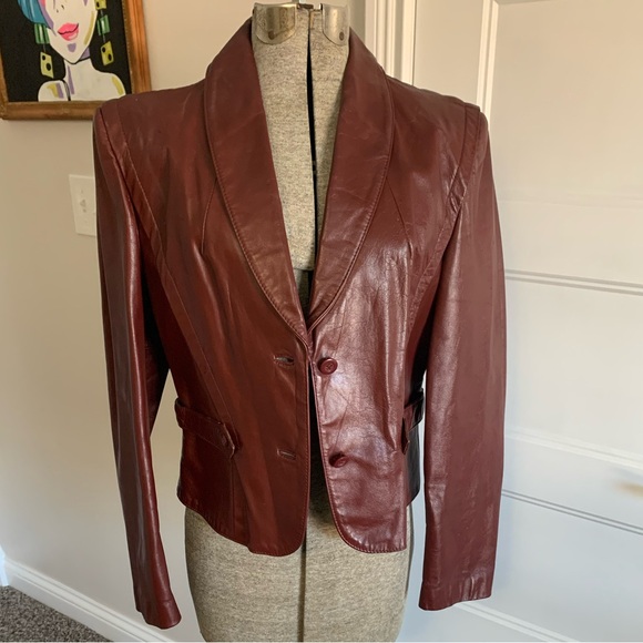 VTG 70’s Bermans Leather blazer Oxblood color size Lg - Picture 1 of 10